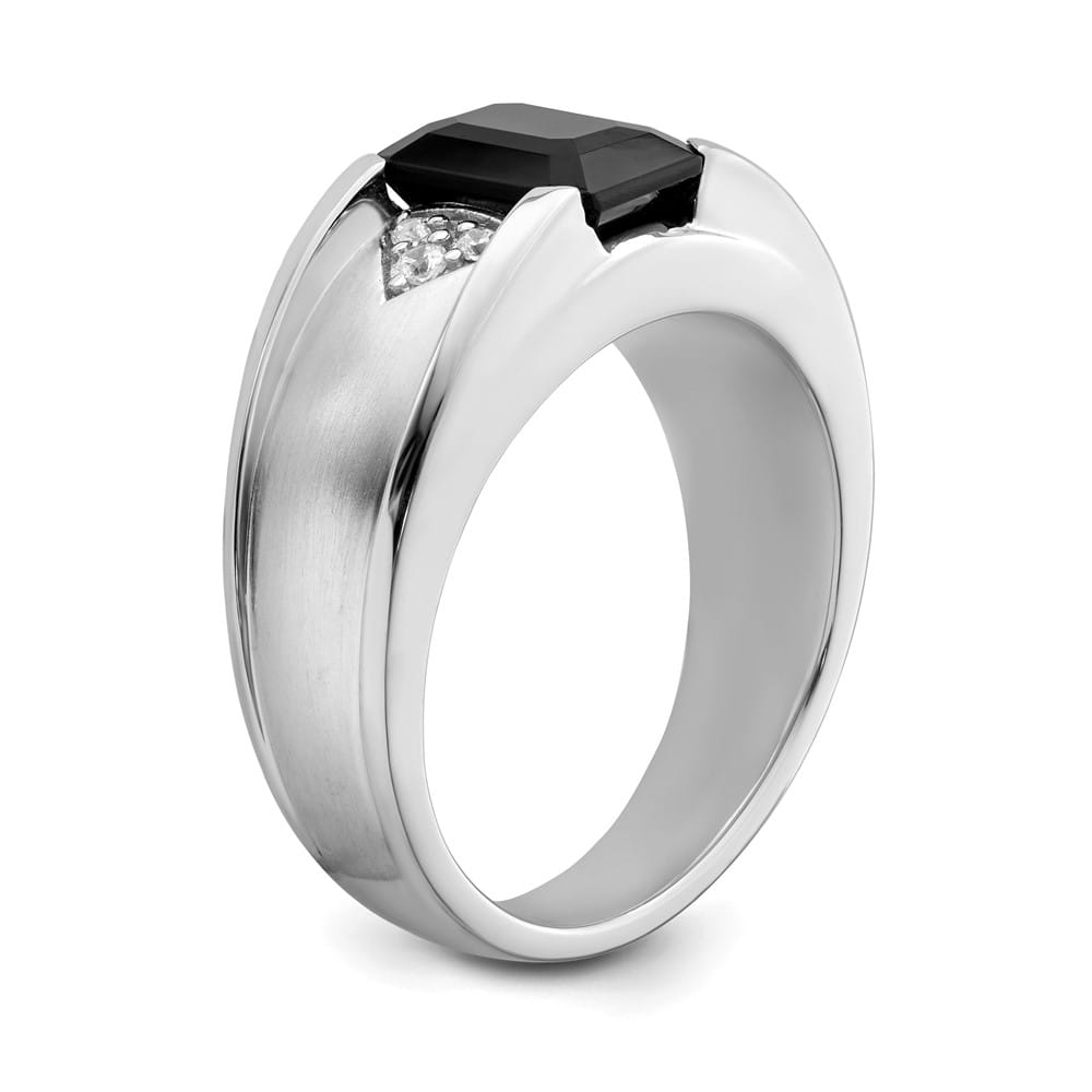 14k White Gold IB Goodman Onyx and 1/10 Carat Diamond Men's Ring Stock Size 10 Ring Are Refundable