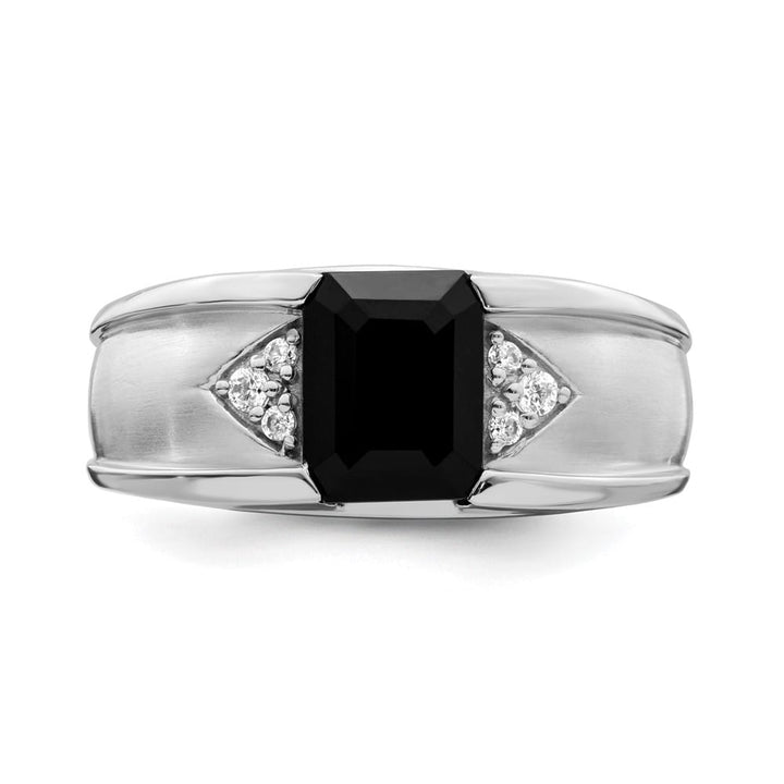 14k White Gold IB Goodman Onyx and 1/10 Carat Diamond Men's Ring Stock Size 10 Ring Are Refundable