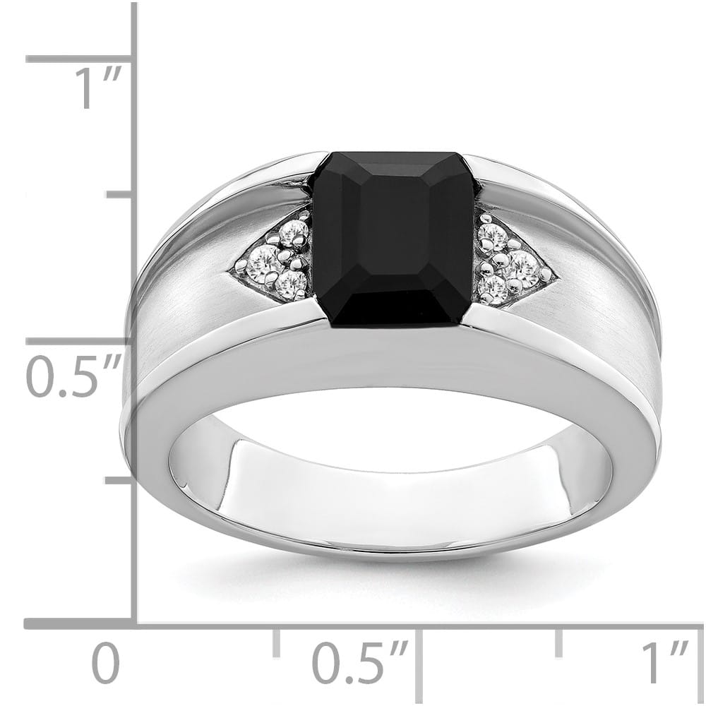 14k White Gold IB Goodman Onyx and 1/10 Carat Diamond Men's Ring Stock Size 10 Ring Are Refundable