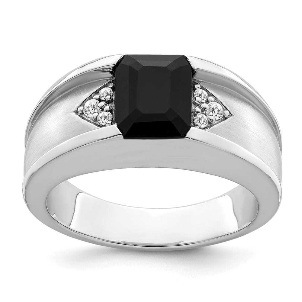 14k White Gold IB Goodman Onyx and 1/10 Carat Diamond Men's Ring Stock Size 10 Ring Are Refundable