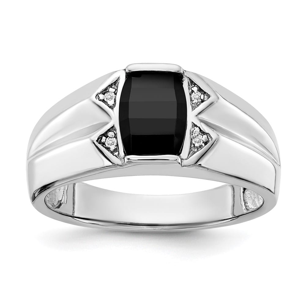 14k White Gold IB Goodman Onyx and I2 Diamond Men's Ring