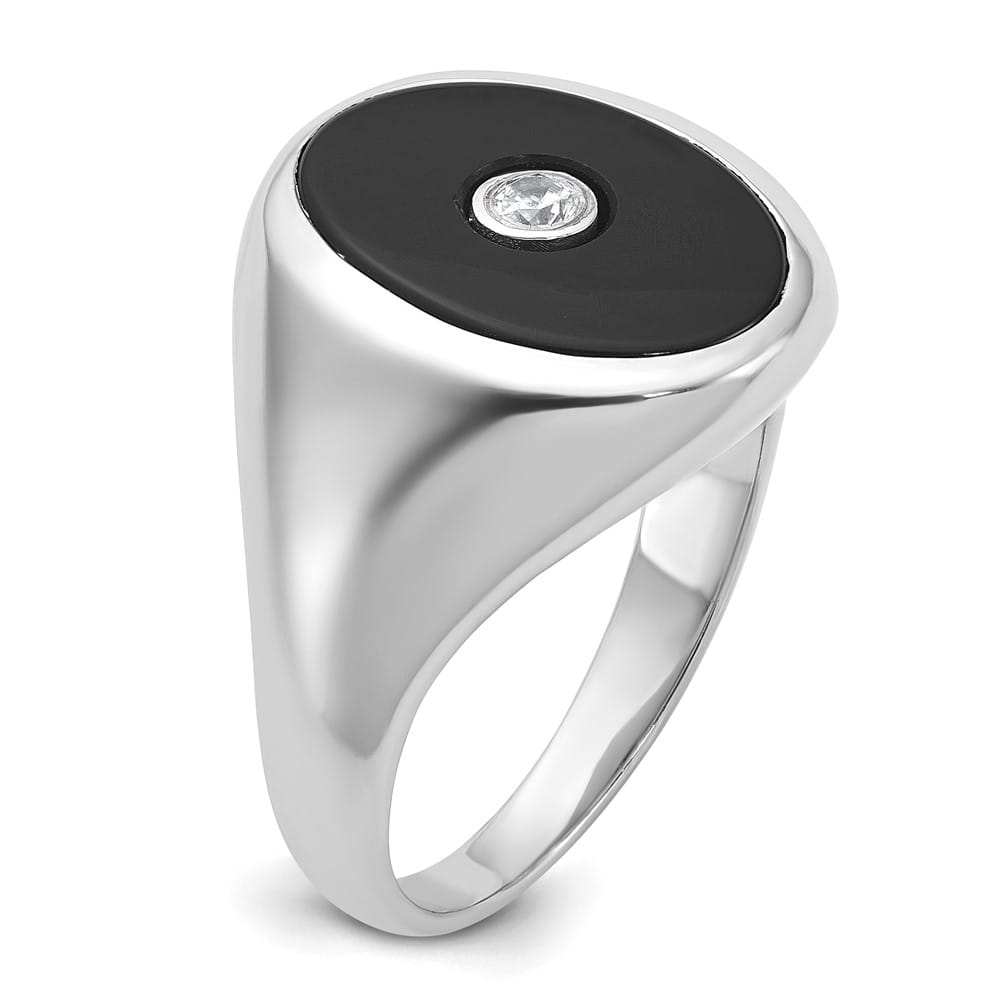 14k White Gold IB Goodman Oval Onyx and 1/10 Carat Diamond Men's Ring