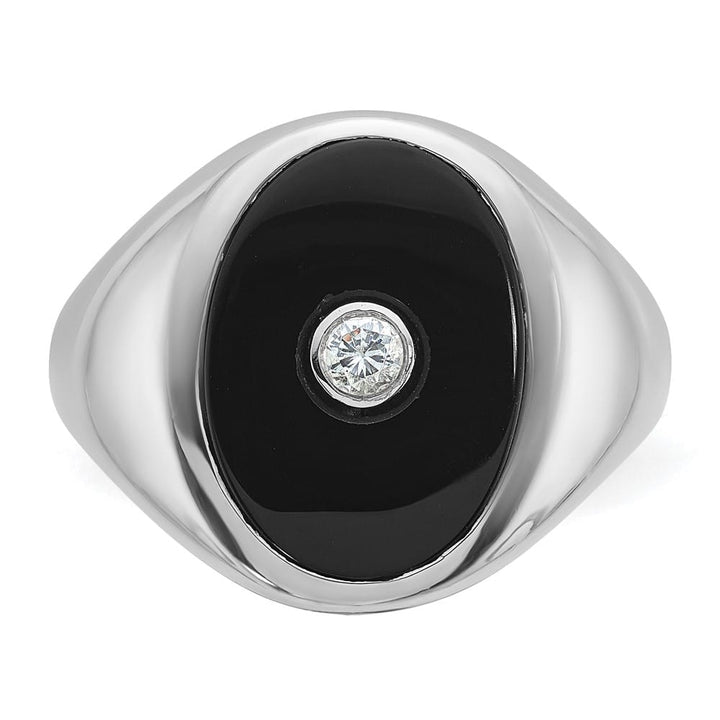 14k White Gold IB Goodman Oval Onyx and 1/10 Carat Diamond Men's Ring