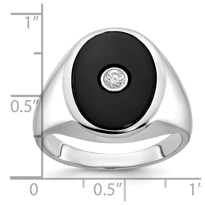 14k White Gold IB Goodman Oval Onyx and 1/10 Carat Diamond Men's Ring