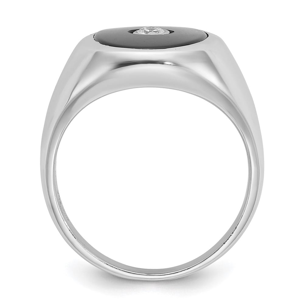 14k White Gold IB Goodman Oval Onyx and 1/10 Carat Diamond Men's Ring