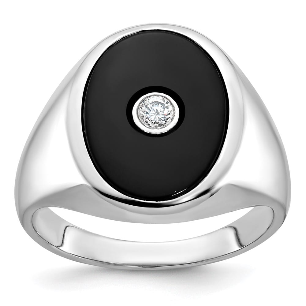 14k White Gold IB Goodman Oval Onyx and 1/10 Carat Diamond Men's Ring