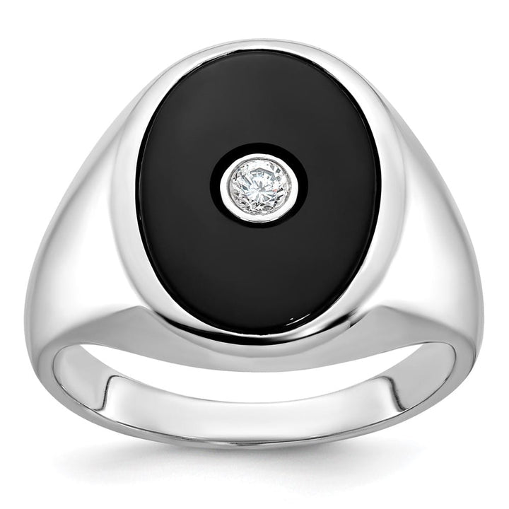 14k White Gold IB Goodman Oval Onyx and 1/10 Carat Diamond Men's Ring