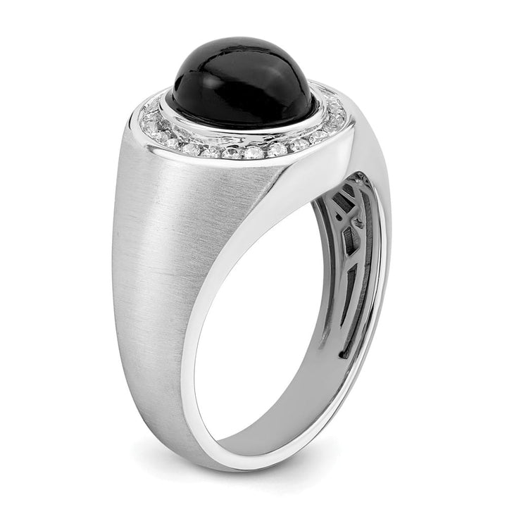 14k White Gold IB Goodman Oval Onyx Cabochon Diamond Men's Ring