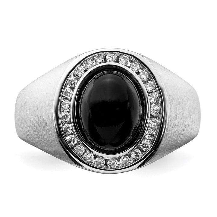 14k White Gold IB Goodman Oval Onyx Cabochon Diamond Men's Ring