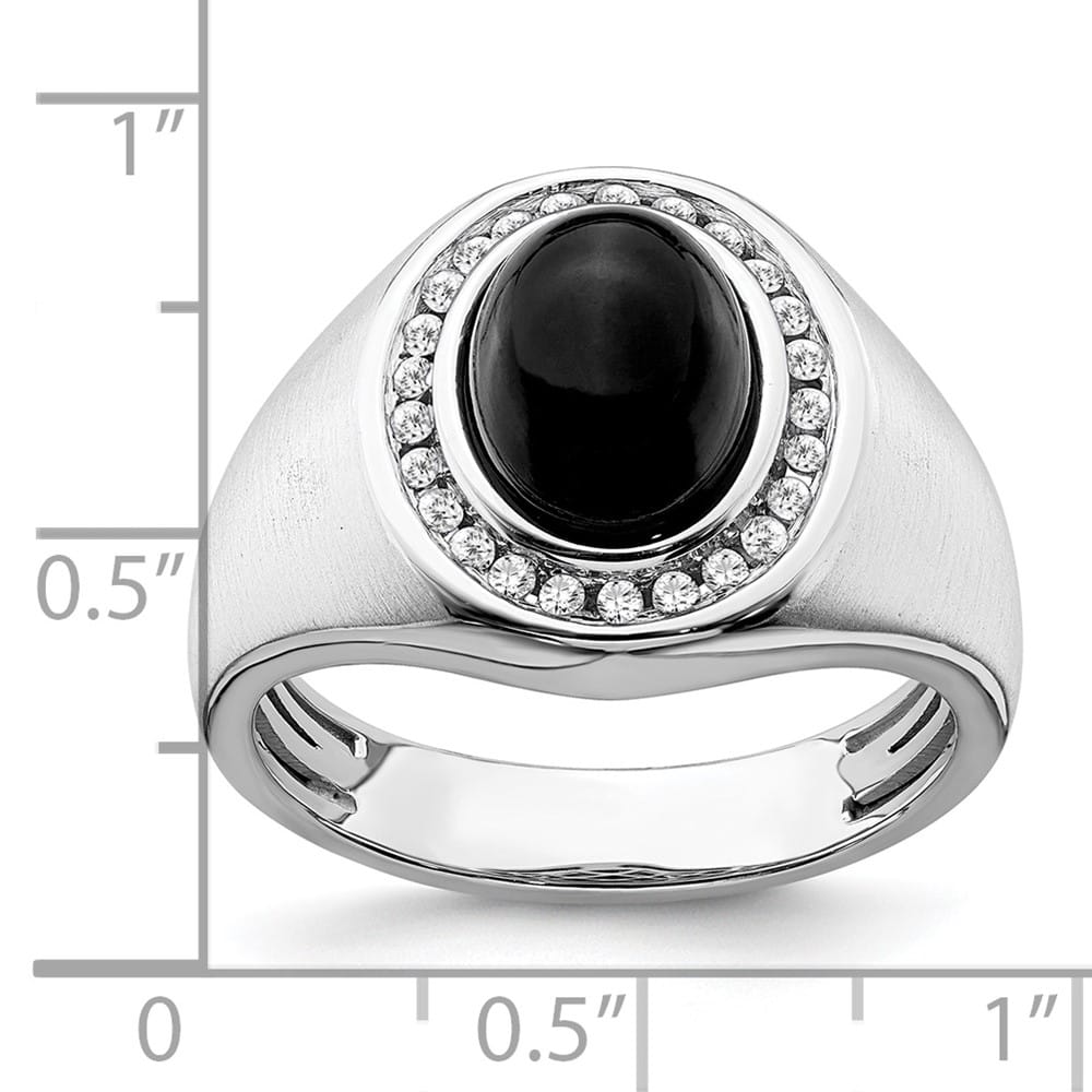 14k White Gold IB Goodman Oval Onyx Cabochon Diamond Men's Ring