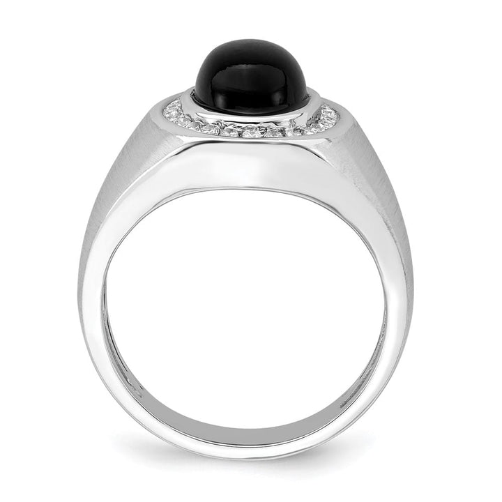 14k White Gold IB Goodman Oval Onyx Cabochon Diamond Men's Ring