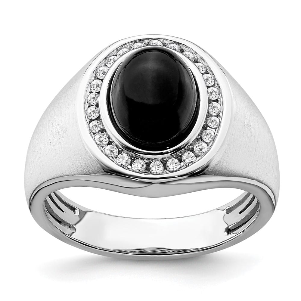 14k White Gold IB Goodman Oval Onyx Cabochon Diamond Men's Ring