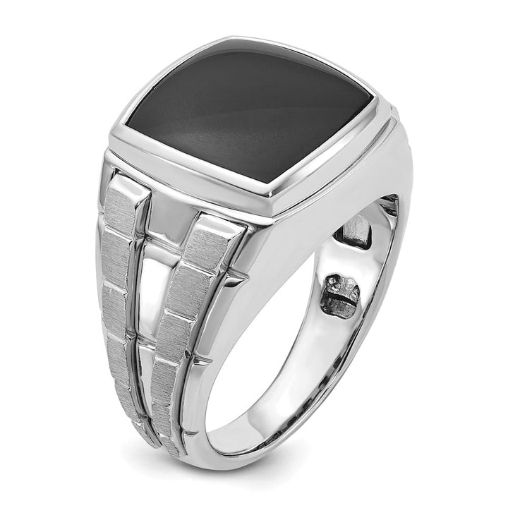14k White Gold IB Goodman Polished and Satin Cushion Onyx Men's Ring