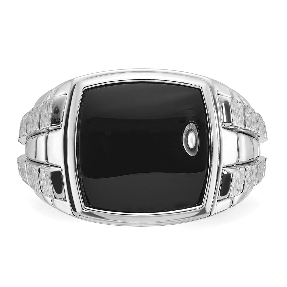 14k White Gold IB Goodman Polished and Satin Cushion Onyx Men's Ring