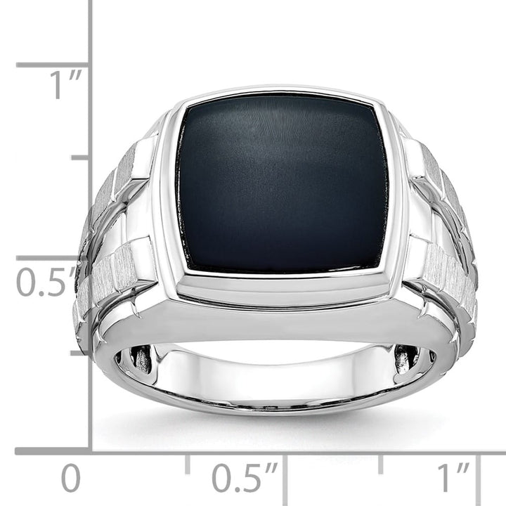 14k White Gold IB Goodman Polished and Satin Cushion Onyx Men's Ring