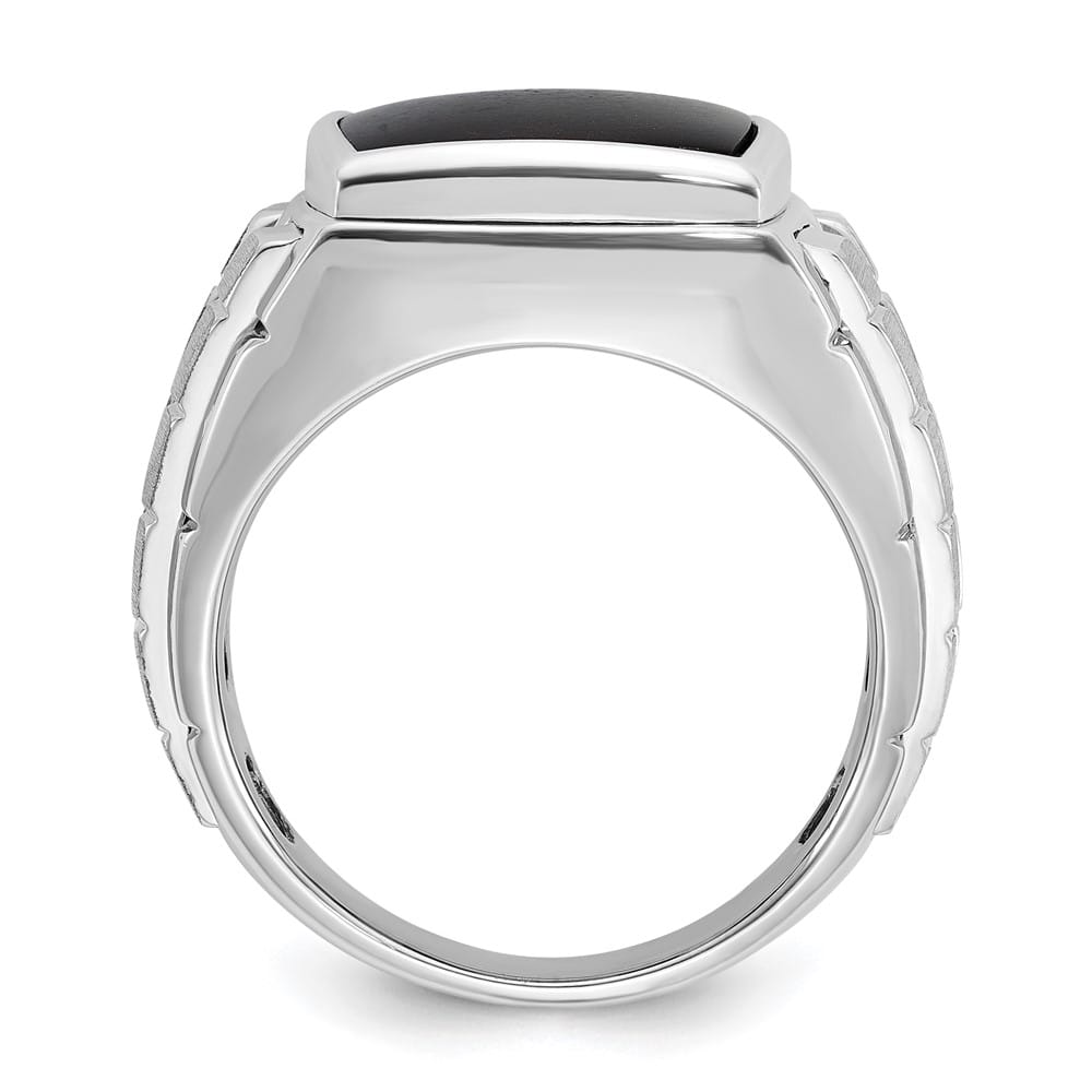 14k White Gold IB Goodman Polished and Satin Cushion Onyx Men's Ring