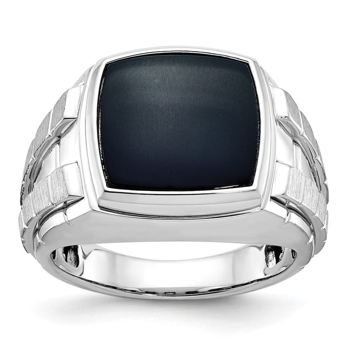 14k White Gold IB Goodman Polished and Satin Cushion Onyx Men's Ring