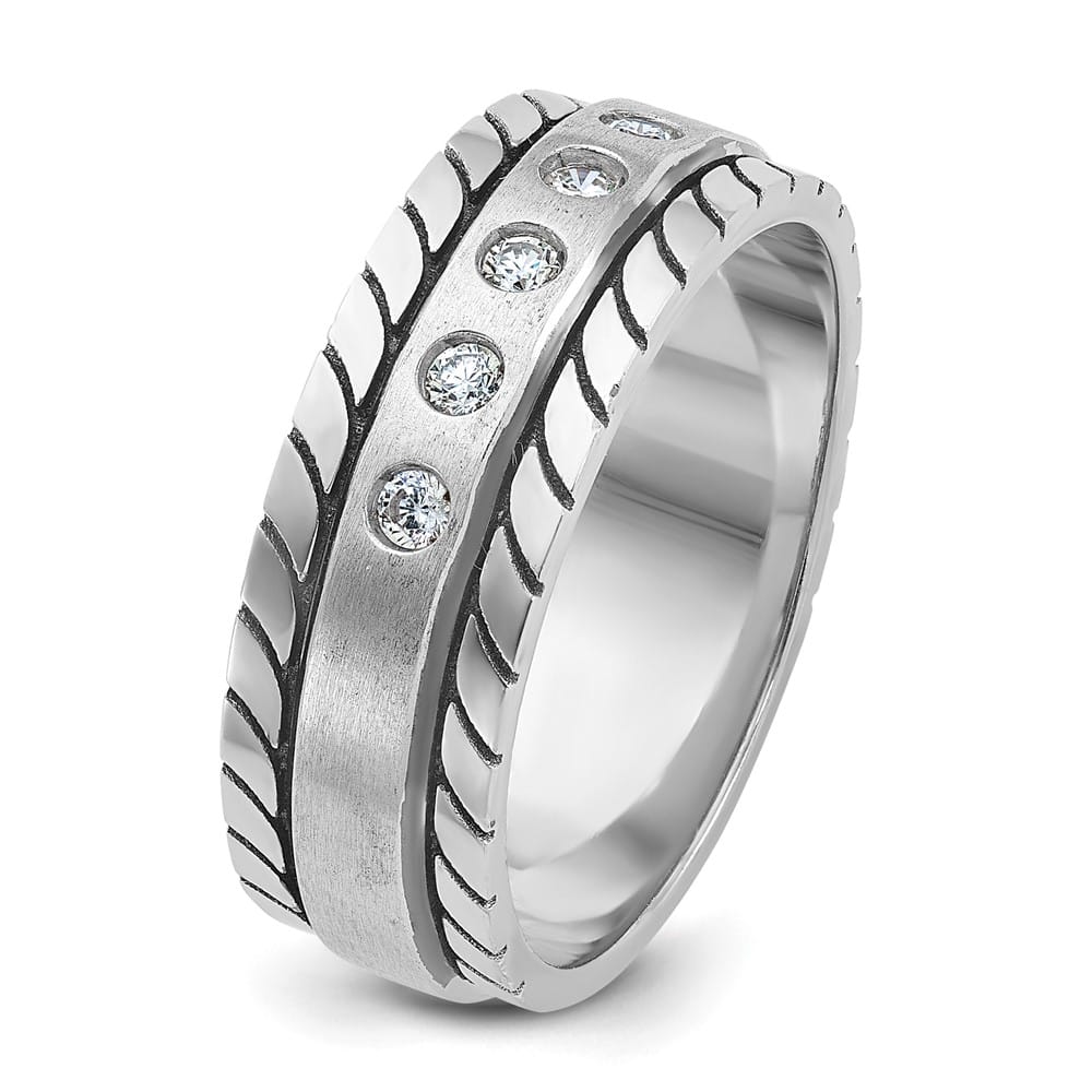 14k White Gold IB Goodman Polished and Satin Diamond Men's Ring