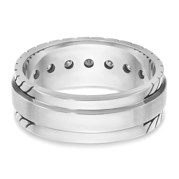 14k White Gold IB Goodman Polished and Satin Diamond Men's Ring