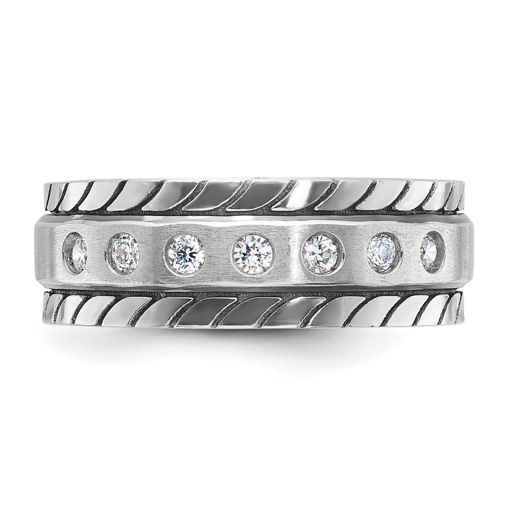14k White Gold IB Goodman Polished and Satin Diamond Men's Ring