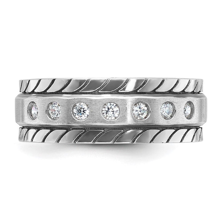 14k White Gold IB Goodman Polished and Satin Diamond Men's Ring