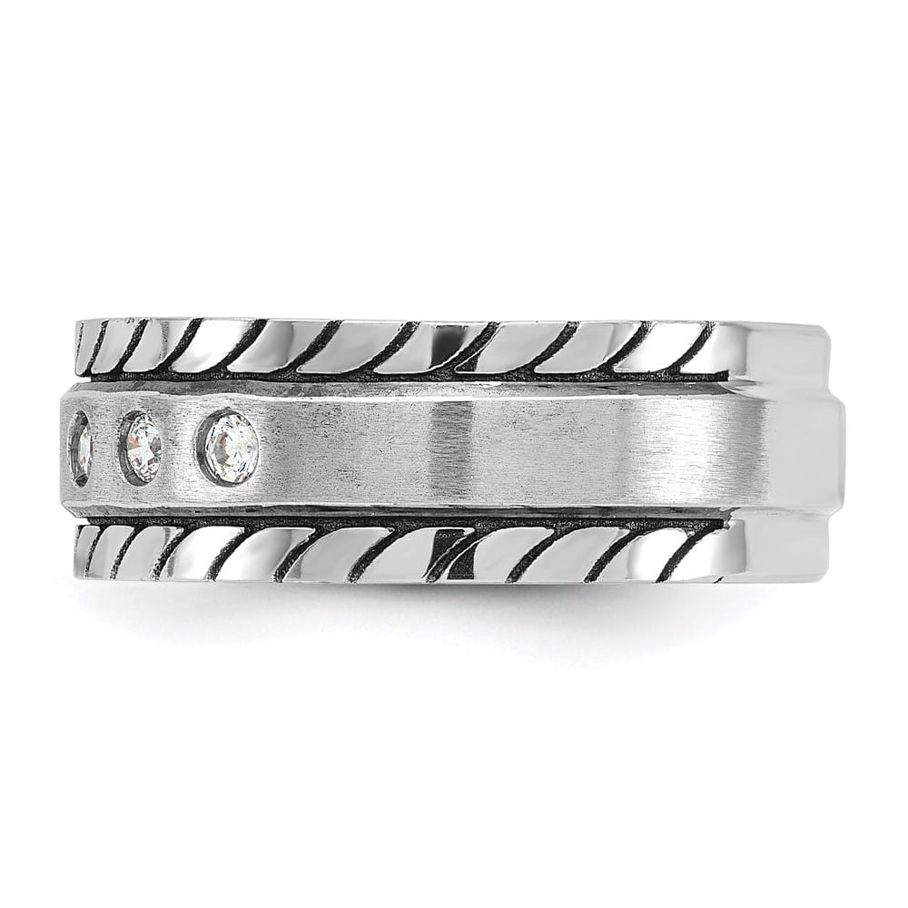 14k White Gold IB Goodman Polished and Satin Diamond Men's Ring