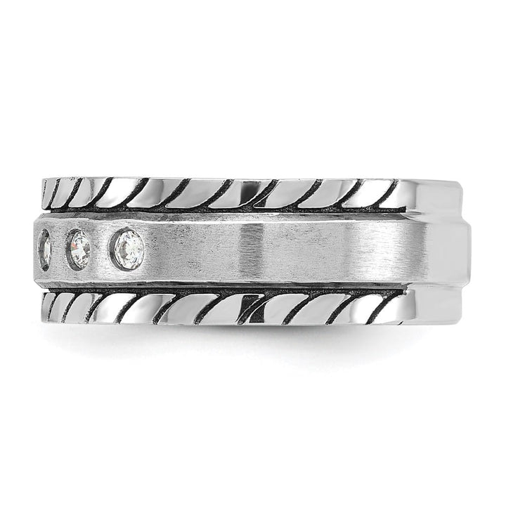 14k White Gold IB Goodman Polished and Satin Diamond Men's Ring