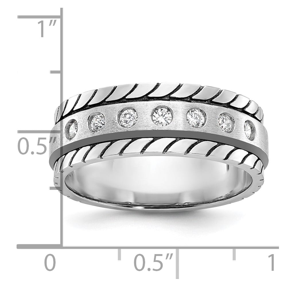 14k White Gold IB Goodman Polished and Satin Diamond Men's Ring