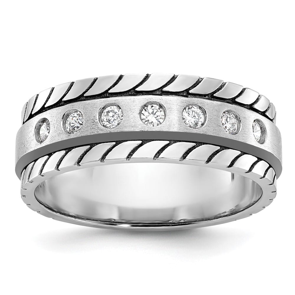 14k White Gold IB Goodman Polished and Satin Diamond Men's Ring