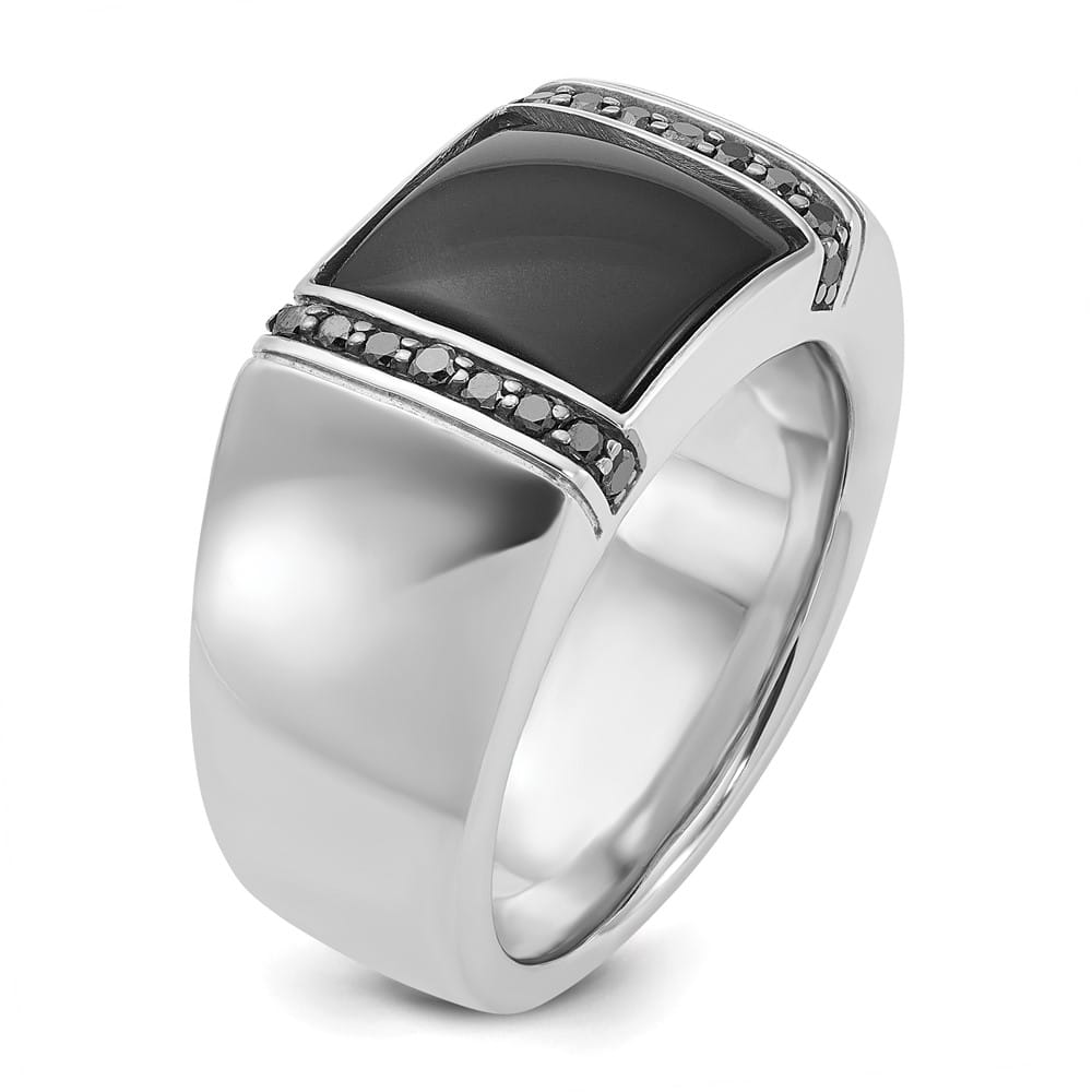 14k White Gold IB Goodman Rectangle Onyx and Black Diamond Men's Ring