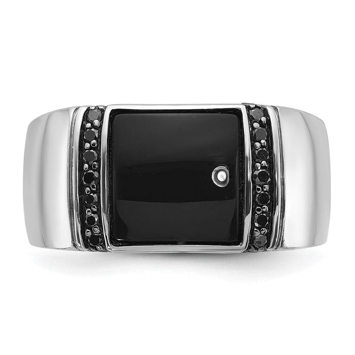 14k White Gold IB Goodman Rectangle Onyx and Black Diamond Men's Ring
