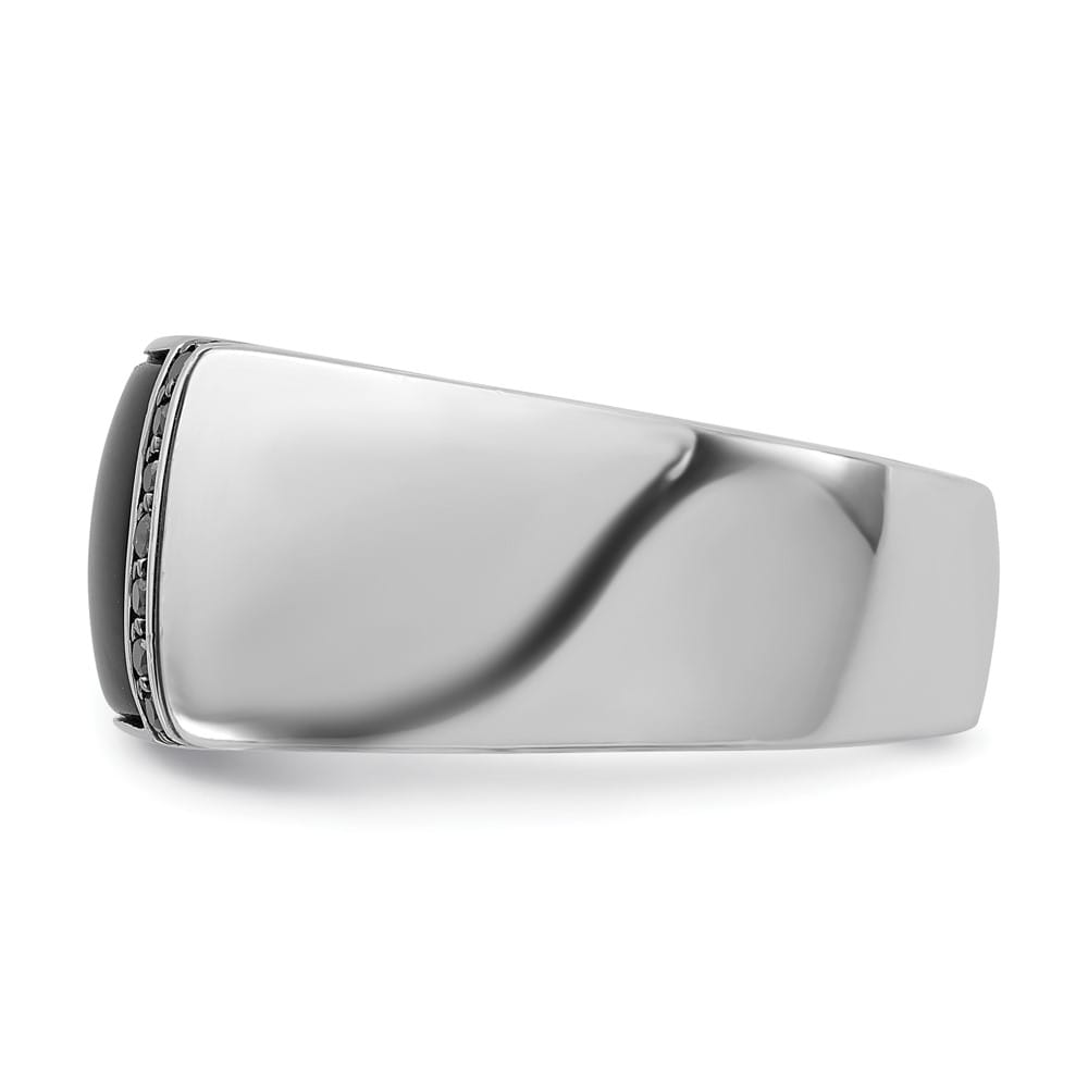 14k White Gold IB Goodman Rectangle Onyx and Black Diamond Men's Ring