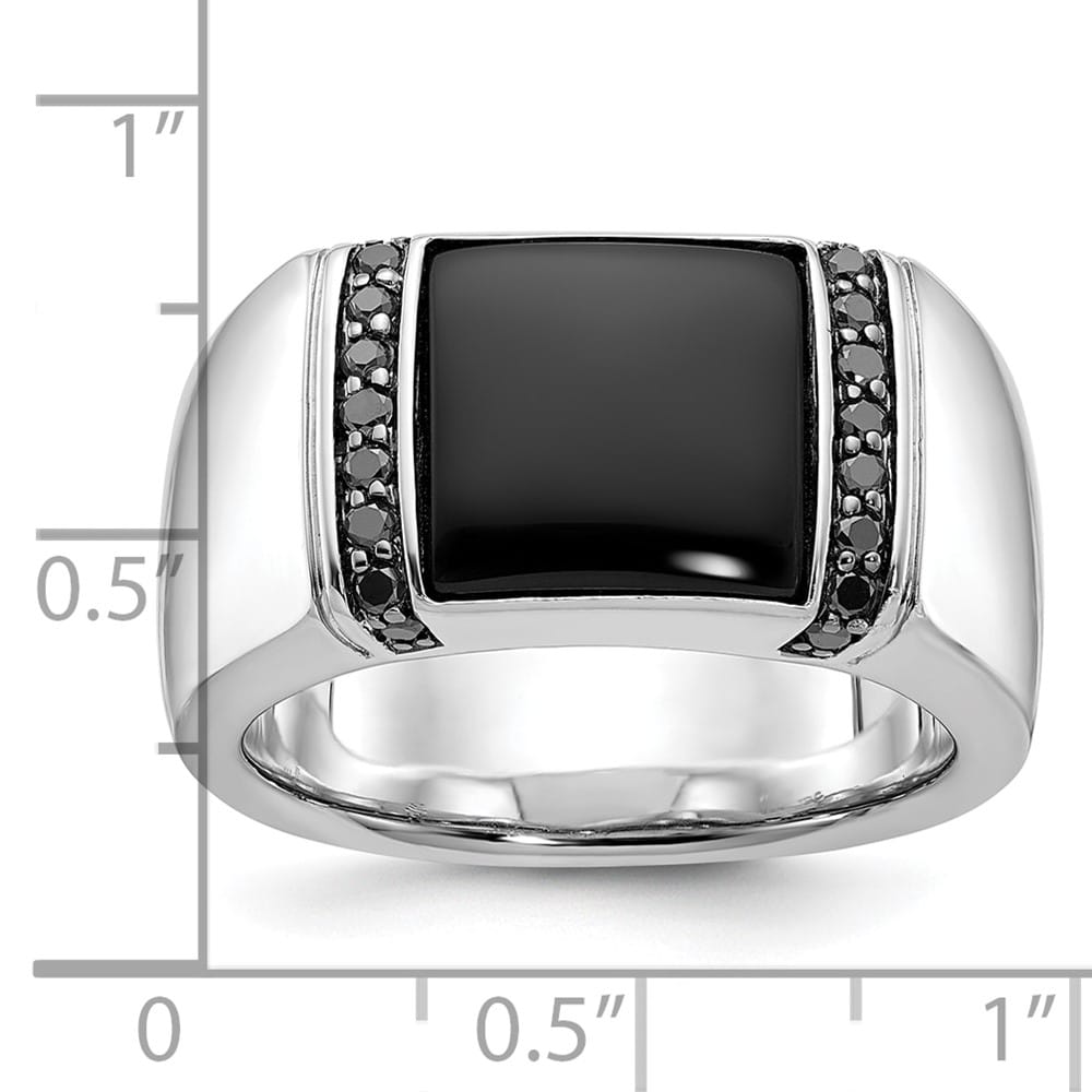 14k White Gold IB Goodman Rectangle Onyx and Black Diamond Men's Ring