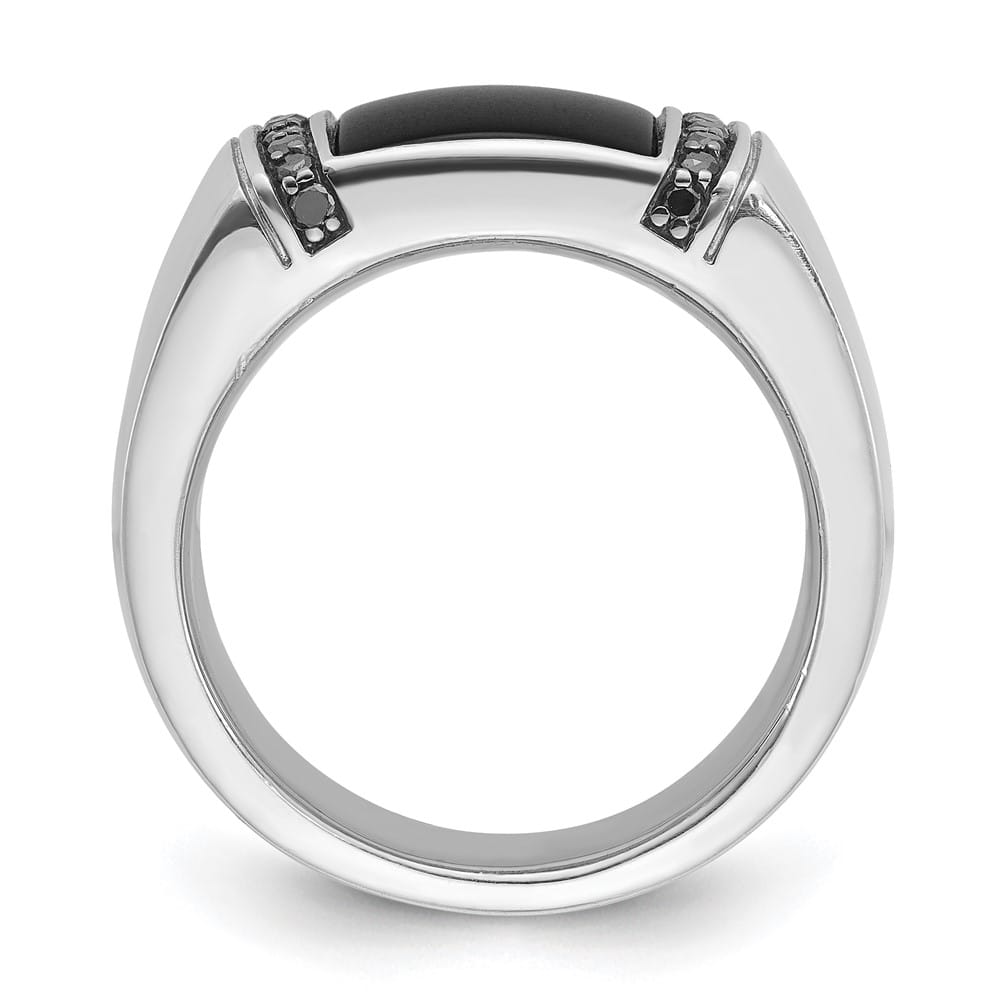 14k White Gold IB Goodman Rectangle Onyx and Black Diamond Men's Ring