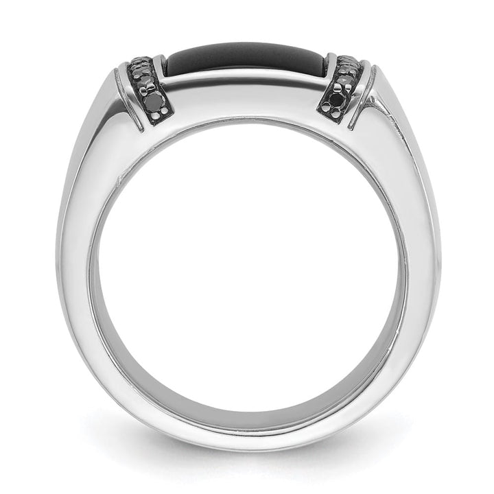 14k White Gold IB Goodman Rectangle Onyx and Black Diamond Men's Ring