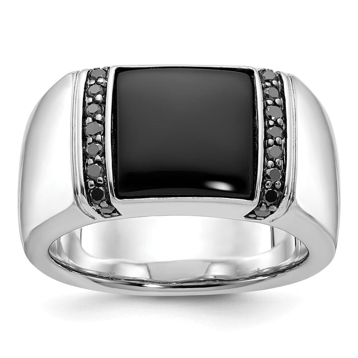 14k White Gold IB Goodman Rectangle Onyx and Black Diamond Men's Ring
