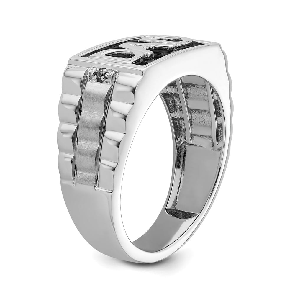 14k White Gold IB Goodman Rectangle Onyx and Diamond Dad Men's Ring