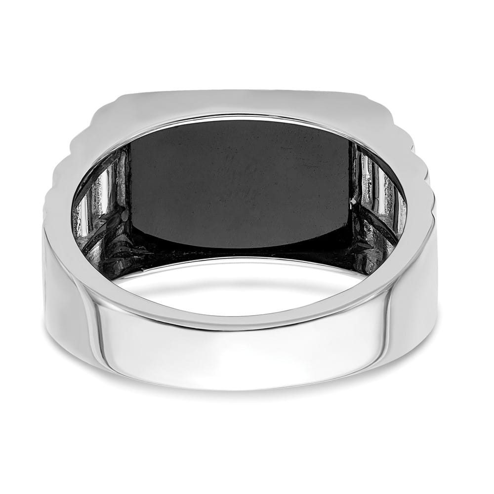 14k White Gold IB Goodman Rectangle Onyx and Diamond Dad Men's Ring