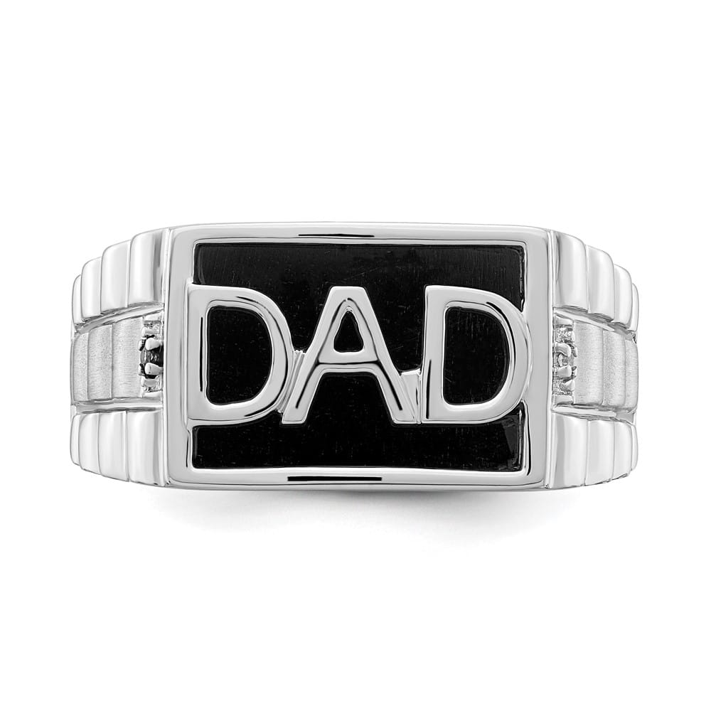 14k White Gold IB Goodman Rectangle Onyx and Diamond Dad Men's Ring