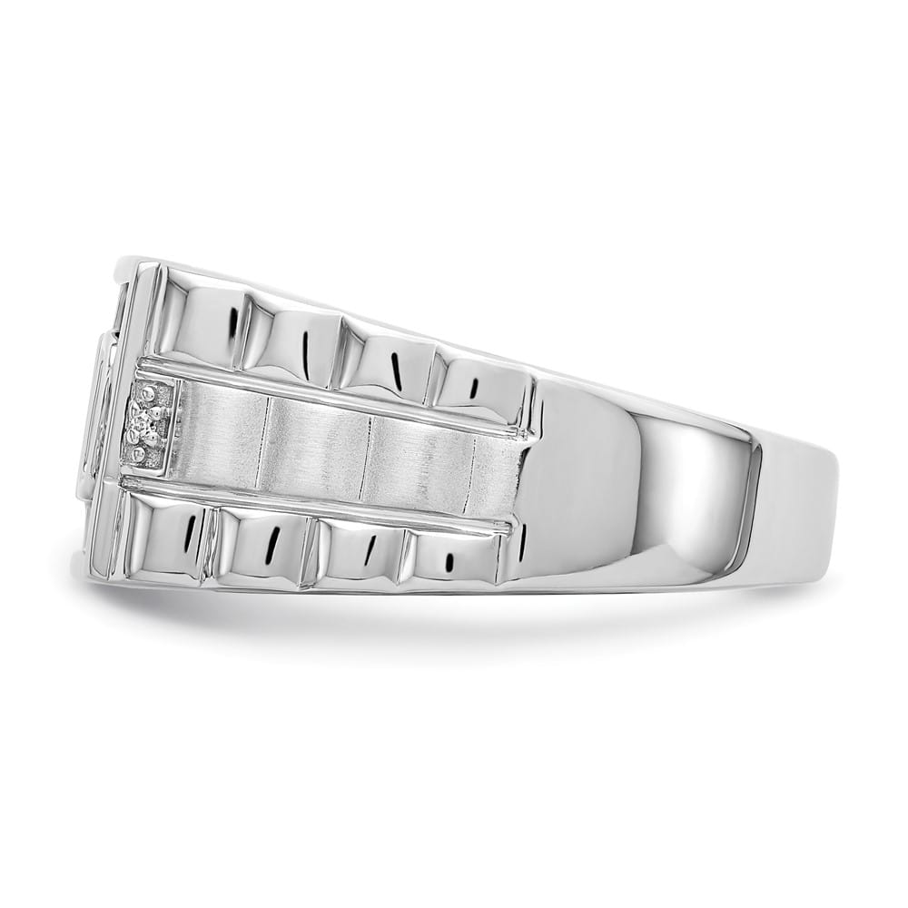 14k White Gold IB Goodman Rectangle Onyx and Diamond Dad Men's Ring