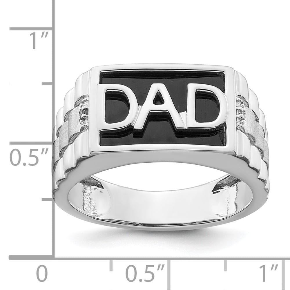 14k White Gold IB Goodman Rectangle Onyx and Diamond Dad Men's Ring