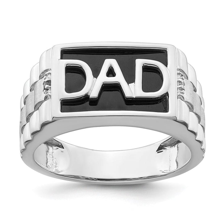 14k White Gold IB Goodman Rectangle Onyx and Diamond Dad Men's Ring