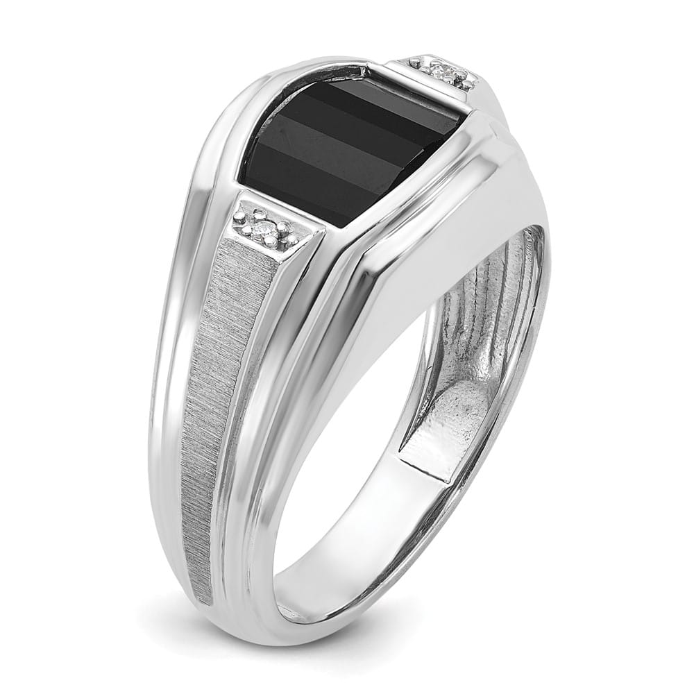 14k White Gold IB Goodman Satin Barrel Onyx Diamond Men's Ring