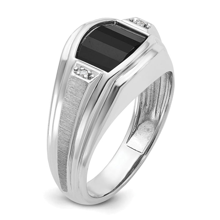 14k White Gold IB Goodman Satin Barrel Onyx Diamond Men's Ring