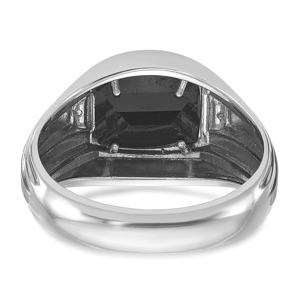 14k White Gold IB Goodman Satin Barrel Onyx Diamond Men's Ring