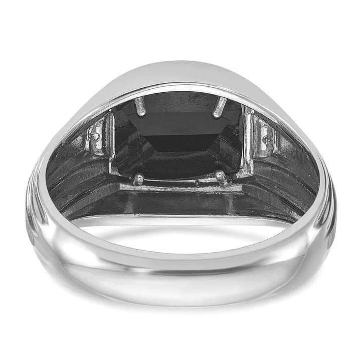 14k White Gold IB Goodman Satin Barrel Onyx Diamond Men's Ring