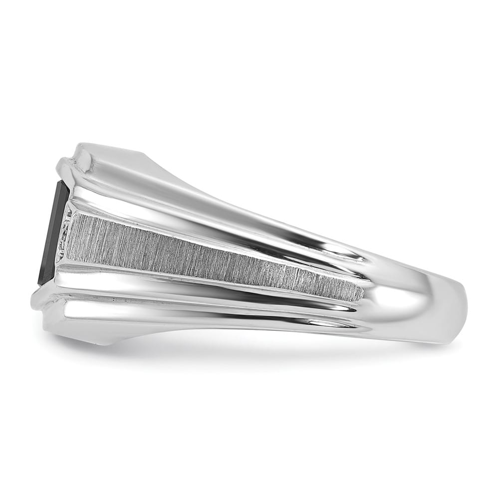 14k White Gold IB Goodman Satin Barrel Onyx Diamond Men's Ring