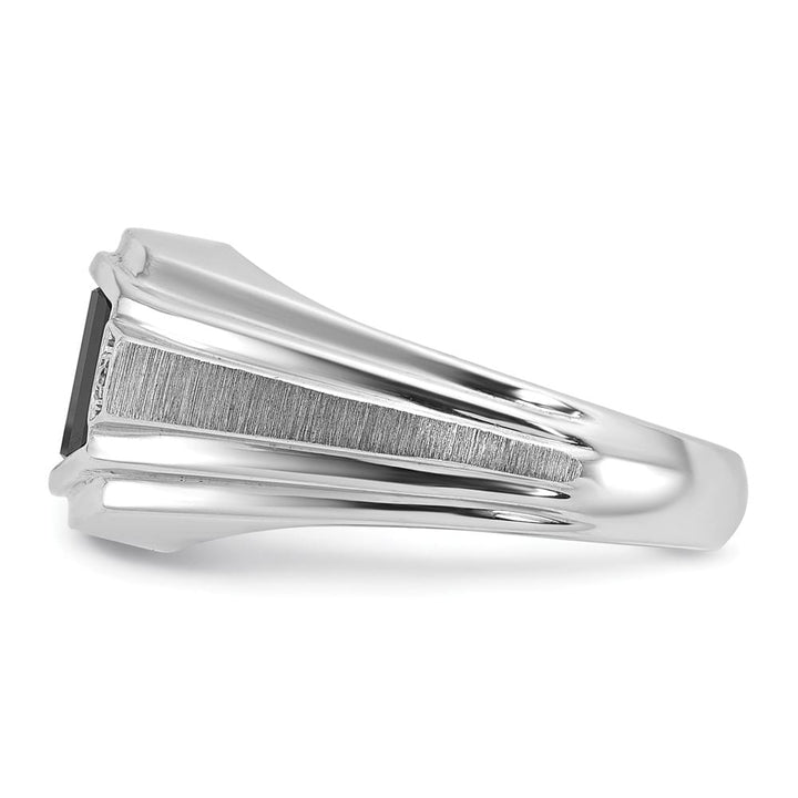 14k White Gold IB Goodman Satin Barrel Onyx Diamond Men's Ring