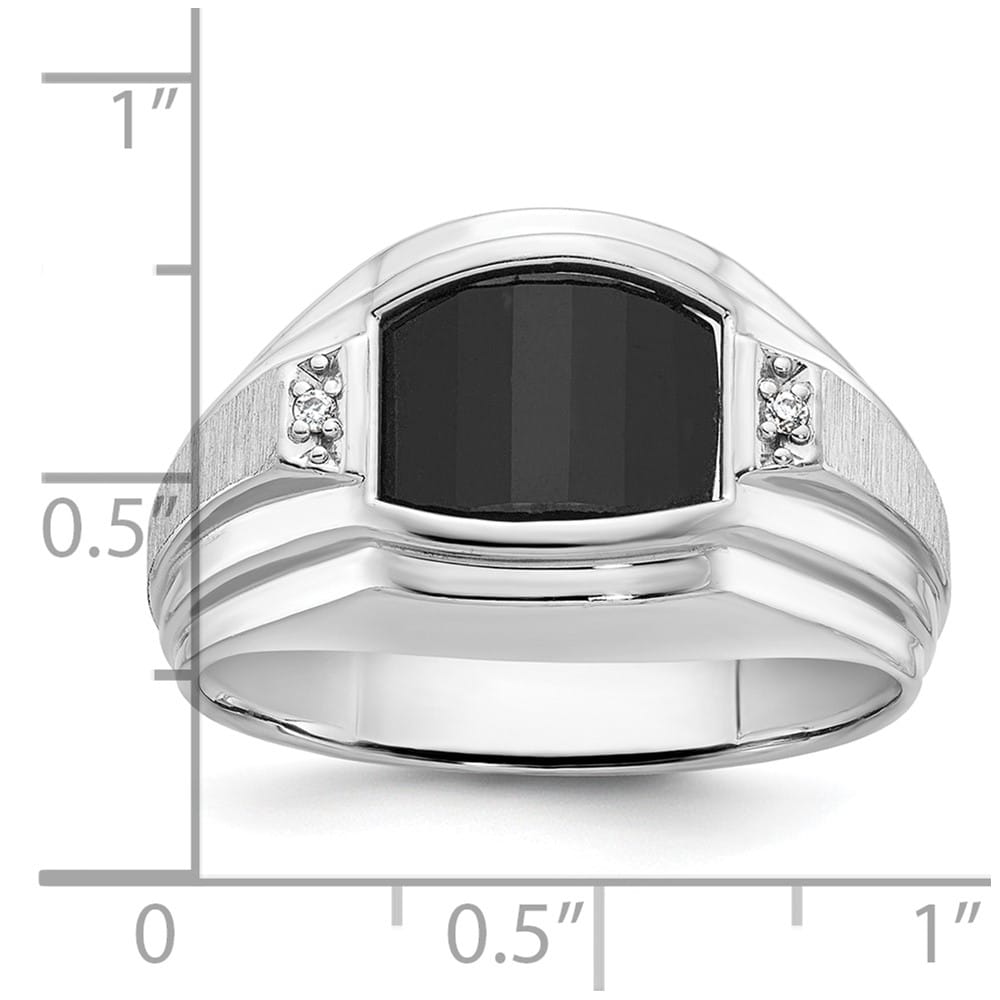 14k White Gold IB Goodman Satin Barrel Onyx Diamond Men's Ring
