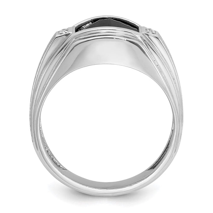 14k White Gold IB Goodman Satin Barrel Onyx Diamond Men's Ring